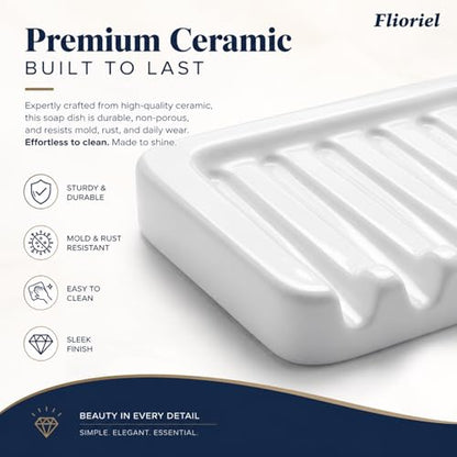 Ceramic Soap Dish Self Draining Soap Holder Bathroom Sink | White Porcelain Soap Tray Self Draining Keeps Soap Dry Anti Slip Silicone Pads Easy Clean Modern Minimalist Bathroom Shower - color: 01.white