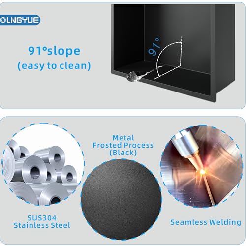 Shower Niche Stainless Steel: No Tile Needed - 24"x12" Recessed Wall Niche Shelf for Bathroom Kitchen Toilet Living Room Storage - Matte Black - color: Matte Black
