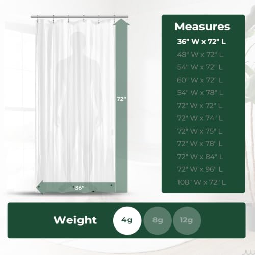 Shower Curtain Liner with Side Suction Cups, Premium PEVA Plastic Shower Liner with 3 Magnets, Waterproof Bathroom Curtain, 72 x 72, Frosted - color: 4. Frosted, size: 36"W x 72"L (Pack of 1)