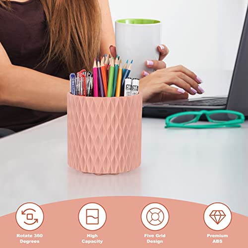 Makeup Brush Holder Organizer - 360° Rotating, 5-Slot Brush Cup for Cosmetics, Lipsticks, Pens | Vanity & Desk Organizer (Pink) - color: Pink