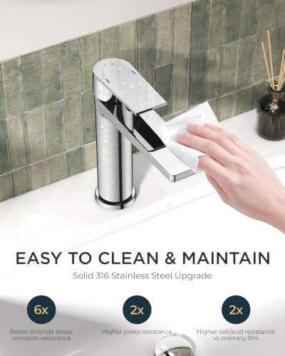 FORIOUS Chrome Bathroom Faucets 1 Hole, Single Hole Bathroom Sink Faucet | Single Lever Rv Bathroom Faucet One Hole, Vanity Faucet for Bthroom Sink 1 Hole with Deck Plate, Drain, Hoses, for Camper - color: Chrome