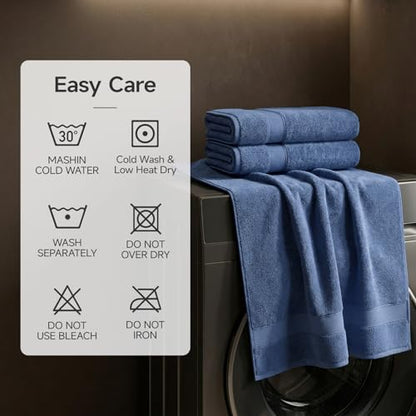 REDKISS 100% Luxury Cotton Bath Towels 4-Pack, Ultra-Thick, Plush, Soft & Highly Absorbent for Bathroom, Hotel, Spa and Home - 27" x 55" - color: Navy Blue