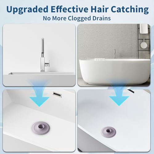 3Pcs Silicone Hair Catcher Shower Drain for Bathtub & Sink Trap/Strainer | 3 Pack Anti-Clog Collapsible Tub Protector Cover, Pet Hair Stopper fit 1 1/2" to 1 5/8'' Bathroom, Shower Stall & Sink Drains - color: Purple