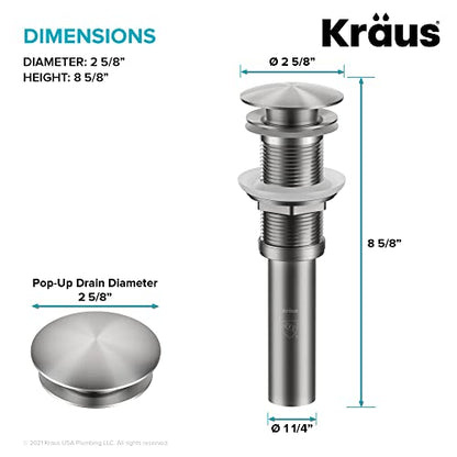 KRAUS Pop-Up Drain for Bathroom Sink Without Overflow in Spot-Free Stainless Steel, PU-10SFS - color: Spot Free Stainless Steel, size: 8 5/8 Inch