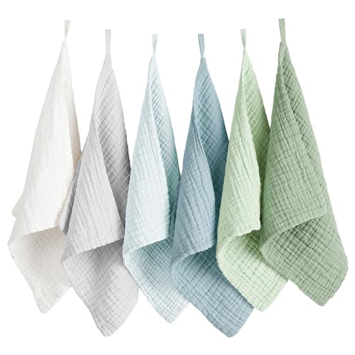 Konssy 6 Pack Muslin Baby Washcloths, 100% Cotton Wash Cloth Set | 11 x 11 In Multi-Use Burp Cloths, Ultra-Soft & Absorbent, Machine Washable, Baby Bath Towels for Newborn, Boy & Girl (Blue) - color: Blue Color