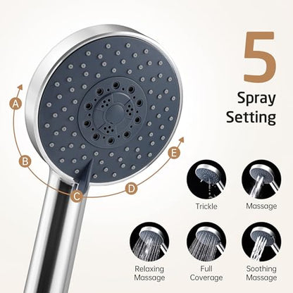 KES Adjustable Shower Head with Slide Bar, Handheld Shower Head Holder 5 Function with Extra Long Hose System Set, Wall Mount 18/8 Stainless Steel Polished Finish, F204-PS-C1 - color: Polished Silver