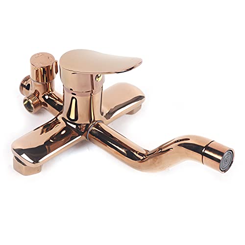 Rose Gold Bathroom Rainfall Shower Faucet Set, Overhead Shower, Hand Shower with 1.5M Hose and Bracket Wall Mount Hand Spray Mixer Tap Faucet Head Set