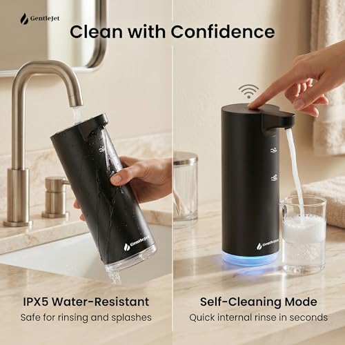 GentleJet EasyFoam Automatic Foaming Soap Dispenser, Touchless USB-C Rechargeable Sensor Pump, 304 Stainless Steel, Adjustable Foam, IPX5 Water-Resistant for Bathroom & Kitchen, 10 fl oz / 300 mL - color: Black