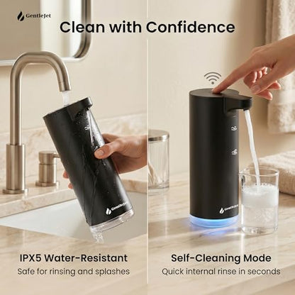 GentleJet EasyFoam Automatic Foaming Soap Dispenser, Touchless USB-C Rechargeable Sensor Pump, 304 Stainless Steel, Adjustable Foam, IPX5 Water-Resistant for Bathroom & Kitchen, 10 fl oz / 300 mL - color: Black