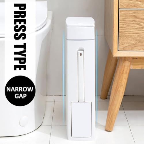 Rv Camper Trash Can Inside [Space Saving & Odor-Proof], Skinny Bathroom Trash Can and Toilet Brush Set, Ultra Slim Trash Can Bathroom with Lid, Small Garbage Can Tiny Trash Bin Built-in Bag Dispenser