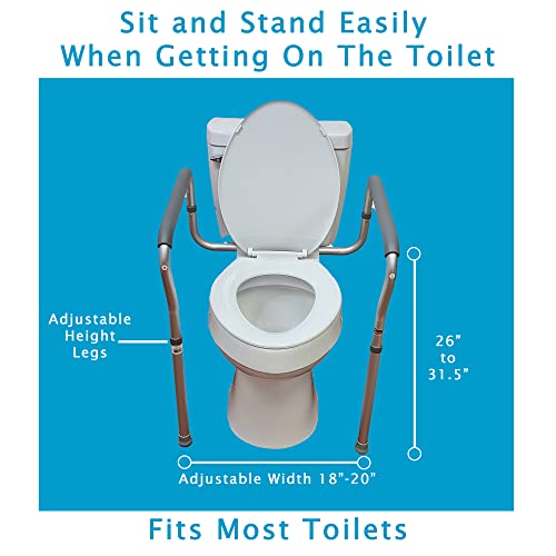 Carex Toilet Safety Rails, Adjustable and Detachable Toilet Safety Frame with Handles for Elderly, Handicap, or Disabled, Heavy-Duty Non-Slip Bathroom Grab Bar, with Padded Handles and Aluminum Frame