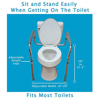 Carex Toilet Safety Rails, Adjustable and Detachable Toilet Safety Frame with Handles for Elderly, Handicap, or Disabled, Heavy-Duty Non-Slip Bathroom Grab Bar, with Padded Handles and Aluminum Frame