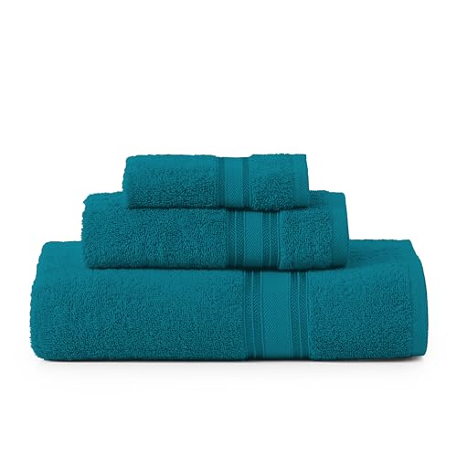 LANE LINEN Bath Towel Set 100% Cotton 3 Piece Soft Absorbent - Sea Port | Cotton Towel Set - Densely Woven, Coordinated Colors, Dobby Border Accent, OEKO-TEX Certified, Zero-Twist Durability - color: 10: Sea Port, size: 3 Piece Towel Set