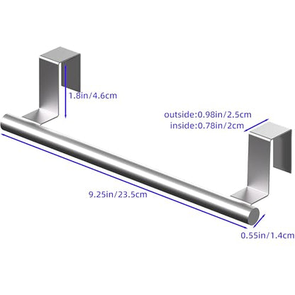 Over Cabinet Towel Bar, Cabinet Door Towel Holder, Over The Door Towel Rack, Kitchen Over Door Towel Holder, Stainless Steel Dish Towel Holder for Cabinet Door, Brushed, 2 Pack | Extended Anti-Slip Arm, EVA Scratch Guard Pads, No-Drill Install, Stainless