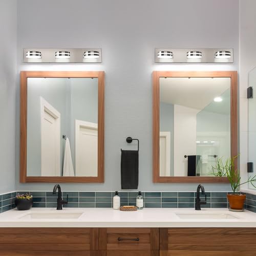 3-Light Bathroom Vanity Light, Brushed Nickel Bathroom Light Fixtures Over Mirror, LED Vanity Lights with 360°Rotating Lamp Head(24in) - color: Nickel-Dimmable
