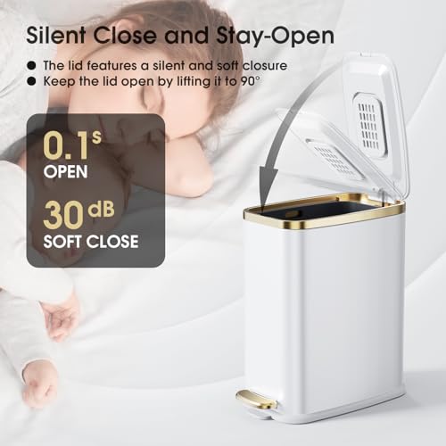 CEROELDA Small Bathroom Trash Can with Lid Soft Close-5L/1.3 Gal Stainless Steel Garbage Can-Step Pedal Wastebasket Slim Trash Bin for Office, Bedroom, Toilet, Live Room-White - color: White, size: 1.3 Gallon