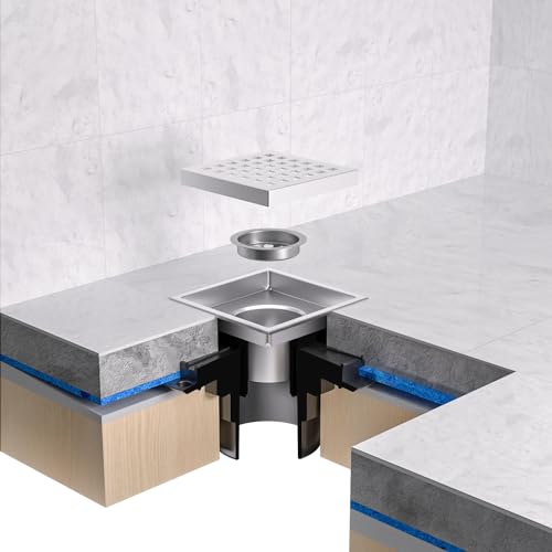 EXF Square Shower Drain 4-3/8 Inch Chrome with ABS Flange | Stainless Steel, Anti-Clog, Removable Grid Grate Hair Catcher, for Modern Bathroom Remodel Curbless Shower - color: Chrome, size: 4IN