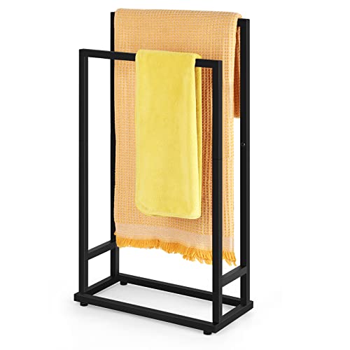 Freestanding Towel Rack 2 Tier Towel Holder Stand Small Hand Towel Drying Rack Black Towel Blanket Racks for Bathroom Laundry Room Bedroom Pool (Matte Black) - color: Black