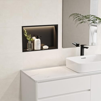 18"x12"Black LED Shower Niche,3 CCT Dimmable Light, No Tile Needed | 304 Stainless Steel Bathroom Niche w/ Light(3000K/4000K/6000K), IP66 Waterproof, Space Saving & Durable ,LED Driver Included - color: Matte Black, size: 18X12In