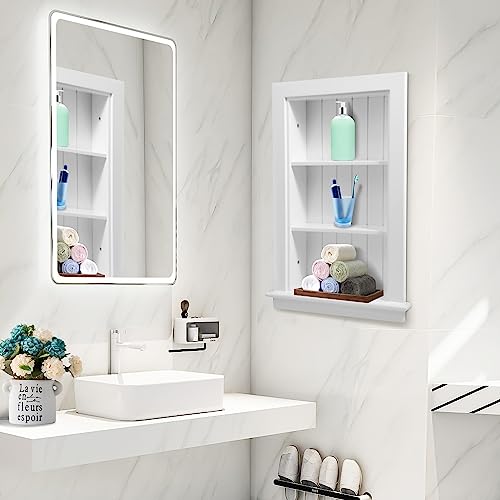 14 x 24 Medicine Cabinet Recessed, Wall Niche, Bathroom Wall Cabinet, 3-Tier, Between Studs Shelving for Drywall, White - color: Chole, size: 14x24
