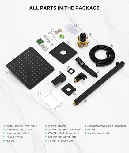 SR SUN RISE Shower System 10 Inch Rainfall Brass Valve Trim Kit Black | Wall-Mounted Rainfall Shower Set with Valve, Pressure Balance for Stable Temp, 304 Steel, Lead-Free Waterway, Leak-Resistant - color: Matte Black, size: 10 Inch