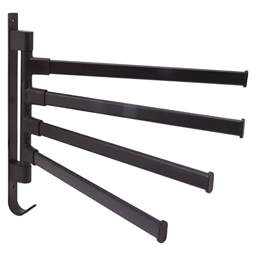 Heavy Aluminum Swivel Towel Bar, Matte Finish Wall Mounted Rack with Hooks Organize Towels and Clothes Save Space with Multi Arms Rustproof Suitable for Bathroom Bedroom Kitchen - color: 4 Arms