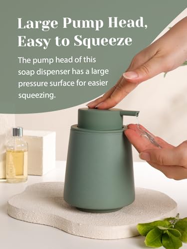 INGOFIN Ceramic Soap Dispenser, 14 oz Bathroom Hand Soap Dispenser, Liquid Dispenser with Pump, Refillable Modern Lotion Dish Dispenser for Kitchen, Matte Green - color: Green-liquid