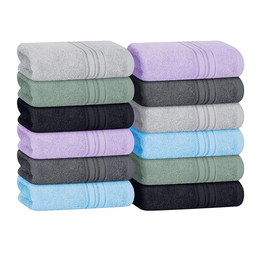 BOUTIQUO Ultra Soft Cotton Washcloths, Contains 12 Piece Face Cloths 12x12 inch, Ideal for Everyday use Face Towels, Compact & Lightweight Multi Purpose Washcloths - Multi Color - color: Multicolor, size: Washcloths - Set of 12