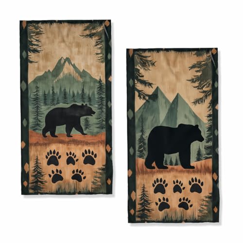 Bear Hand Towels Bathroom Set of 2 Absorbent Cabin Forest Bear Rustic Wildlife Decorative Hand Towels Set for Bathroom Gym Hotel Spa Bathroom Hand Towels Gifts for Women Man 14x28 Inch - color: Bear