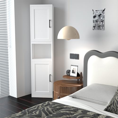 67" Metal Bathroom Storage Cabinet, White | Tall Narrow Design, 2 Doors & 6 Shelves, Slim Skinny Cabinet, Multi-Room Use - color: White