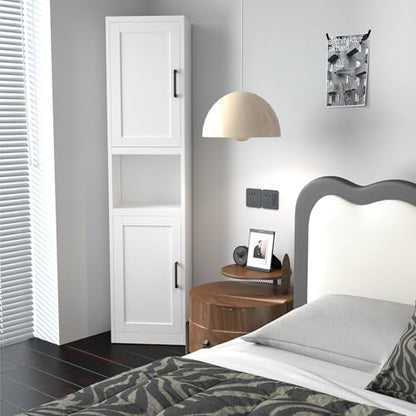 67" Metal Bathroom Storage Cabinet, White | Tall Narrow Design, 2 Doors & 6 Shelves, Slim Skinny Cabinet, Multi-Room Use - color: White