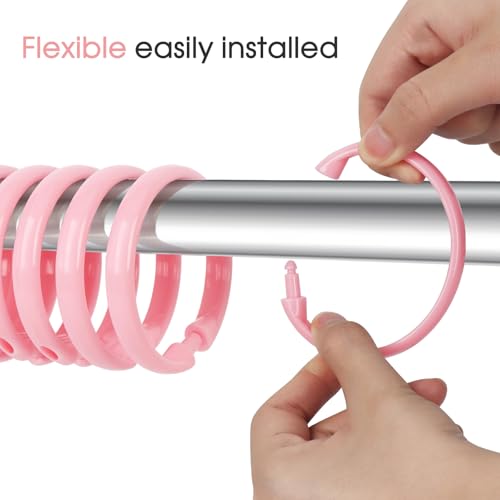 Pink Shower Curtain Hooks - 12 Pcs Circular Plastic Shower Curtain Rings for Bathroom - O Shaped Light Pink Shower Hooks Rings for Shower Curtain Rod - color: Pink