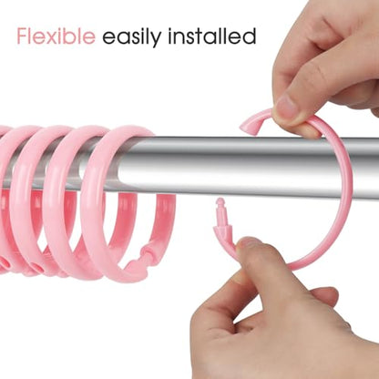 Pink Shower Curtain Hooks - 12 Pcs Circular Plastic Shower Curtain Rings for Bathroom - O Shaped Light Pink Shower Hooks Rings for Shower Curtain Rod - color: Pink