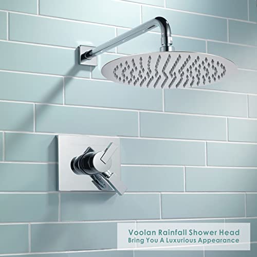 Voolan Rain Shower Head, High Flow Large Rainfall Showerhead Made of All Metal Stainless Steel, Waterfall Body Covering, Universal Wall and Ceiling Mount (12 Inch, Chrome) - color: Chrome, size: 12 Inch