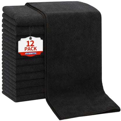FIXSMITH Salon Towels 12 Pack, Black Hand Towels for Bathroom, Quick Dry Gym Towels, Spa Face Towel, Absorbent Microfiber Towels for Salon, Barber, Gym, Bath, Pedicure and Home Hair Care,16 x 27 in - color: Black