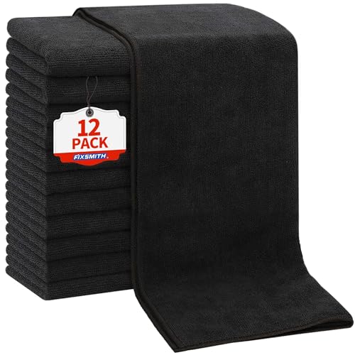 FIXSMITH Salon Towels 12 Pack, Black Hand Towels for Bathroom, Quick Dry Gym Towels, Spa Face Towel, Absorbent Microfiber Towels for Salon, Barber, Gym, Bath, Pedicure and Home Hair Care,16 x 27 in - color: Black