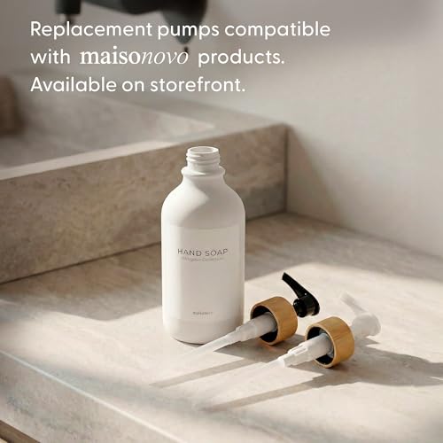 MaisoNovo Soap Dispenser Bathroom Set of 2-16.9 oz Bathroom Soap Dispenser Set - White Plastic Bottles x 2 with White Bamboo Pumps & Tray - color: White Bottles White Pumps
