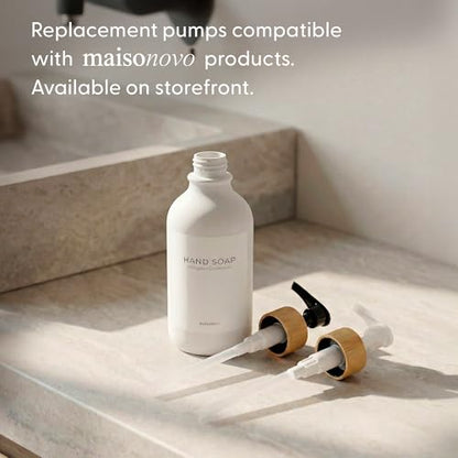 MaisoNovo Soap Dispenser Bathroom Set of 2-16.9 oz Bathroom Soap Dispenser Set - White Plastic Bottles x 2 with White Bamboo Pumps & Tray - color: White Bottles White Pumps