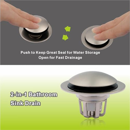 Pop Up Sink Drain Stopper Hair Catcher - Brushed Nickel 1 Pack | Satin nickel strainer replacement, Fits 1-1/8 & 1-1/2 drains, Anti clog hair catcher, Quick pop up seal, Push button gaskets. - color: Brushed Nickel