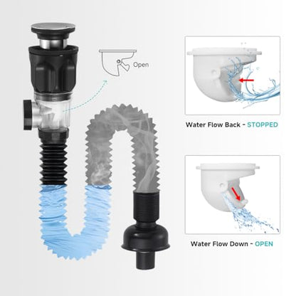 Bathroom Sink Drain Kits with Flexible Expandable P-Trap Sink Drain Pipe, Fits 1-1/4",1-1/2"and 2" Holes,Chrome - color: Chrome, style: No Overflow