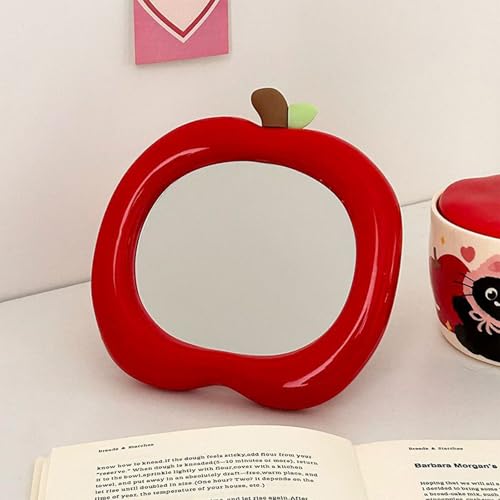 Apple Shaped Makeup Mirror - 6.22x6.3 Inch Portable Vanity Mirror with Stand, Cute Desk Decor for Bedroom, Bathroom & Office (Red) - color: Red