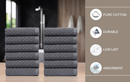 COTTON CRAFT Euro Spa Waffle Wash Cloth - Set of 12 Grey Washcloth | Luxury Face Towel Set - 100% Cotton - Soft Plush Absorbent Low Lint Quick Dry - Gym Shower Beach Bath Kitchen - 12x12 inches - color: Grey, size: 12 Pack Wash Cloths