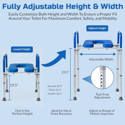 Ultimate Raised Toilet Seat with Handles - Adjustable Raised Toilet Seat for Seniors, Bedside Commode - Padded Armrest | Premium Elevated Toilets Seats with Handles for Elderly Bathroom Safety, Blue - color: Blue