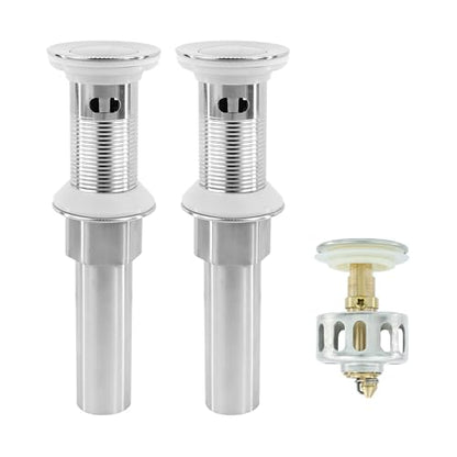 Bathroom Sink Drain,2 Pack Drain Stopper with Overflow,Small Cap Pop Up Drain Assembly with Detachable Strainer Basket,Built-in Anti-Clogging, Stainless Steel Nut Brushed Nickel - color: 2 Pack-brushed Nickel-small Cap, style: With Overflow
