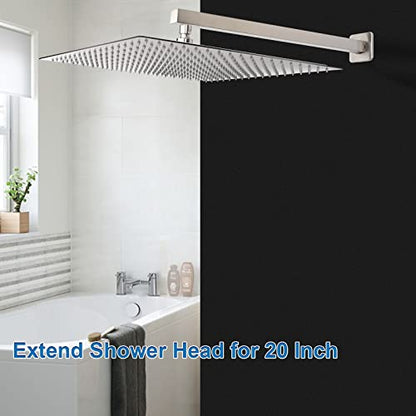 Shower Arm, Rain Shower Head Extension Extender, With Flange and Teflon Tape, Made of Thicken Stainless Steel for Bathroom Rainfall Shower (20 Inch, Brushed Nickel) - color: Brushed Nickel, style: 20 Inch
