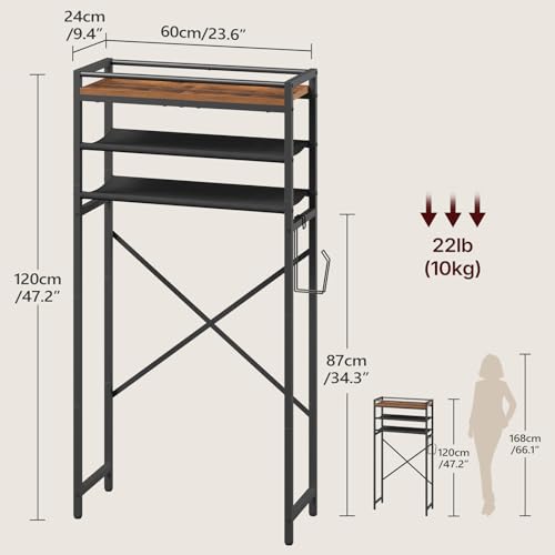 MAHANCRIS Over Toilet Storage, 3-Tier Bathroom Organizer Shelf with Toilet Paper Holder, Freestanding Space Saver Bathroom Shelves Above Toilet for Bathroom, Laundry Room, Rustic Brown TSHR1201 - color: Rustic Brown
