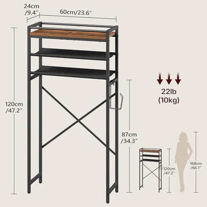 MAHANCRIS Over Toilet Storage, 3-Tier Bathroom Organizer Shelf with Toilet Paper Holder, Freestanding Space Saver Bathroom Shelves Above Toilet for Bathroom, Laundry Room, Rustic Brown TSHR1201 - color: Rustic Brown