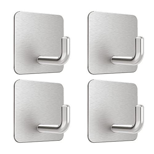 VIS'V Adhesive Hooks, Small Shower Wall Stick on Hooks, Silver, 4 Pcs | Metal Material, Compact Design, Peel and Stick, 2 Extra Adhesive Strips, for Bathroom Kitchen Livingroom Office RV - color: Silver