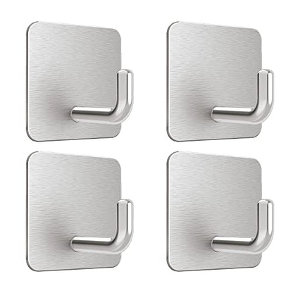 VIS'V Adhesive Hooks, Small Shower Wall Stick on Hooks, Silver, 4 Pcs | Metal Material, Compact Design, Peel and Stick, 2 Extra Adhesive Strips, for Bathroom Kitchen Livingroom Office RV - color: Silver