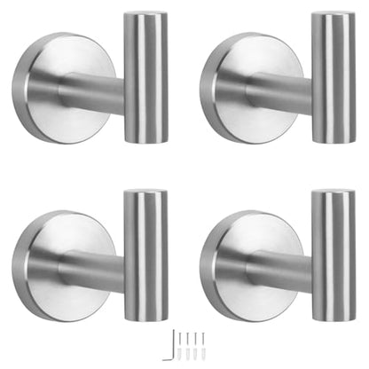 NearMoon Bath Towel Hooks- SUS 304 Stainless Steel Robe Hook Holder, Heavy Duty Coat Hook for Bathroom Livingroom Hotel Kitchen Garage, Wall Mounted- 4 Pack (Brushed Nickel) - color: Brushed Nickel, size: 4 Pack